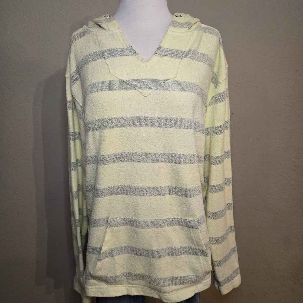 U.S. Vintage Striped Yellow and Gray Women's Hooded Sweater L